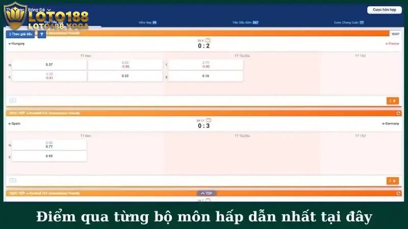Điểm qua từng bộ môn hấp dẫn nhất tại đây